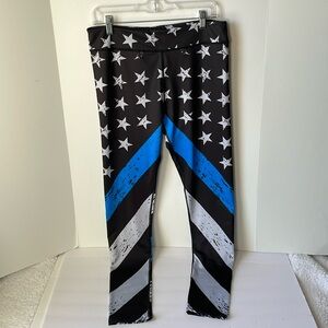 Xlusion Women's Size XL Legging Patriotic  Thin Blue line  4th of July